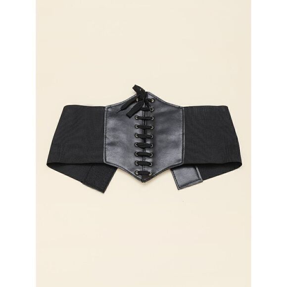 Wide Lace-Up Elastic Waist Tied Black Corset Belt NEW - Picture 4 of 17